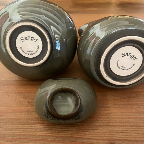 Vintage Sango Nova Green Sugar Bowl & Creamer Set Stoneware Mid-Century Modern - Picture 5 of 7